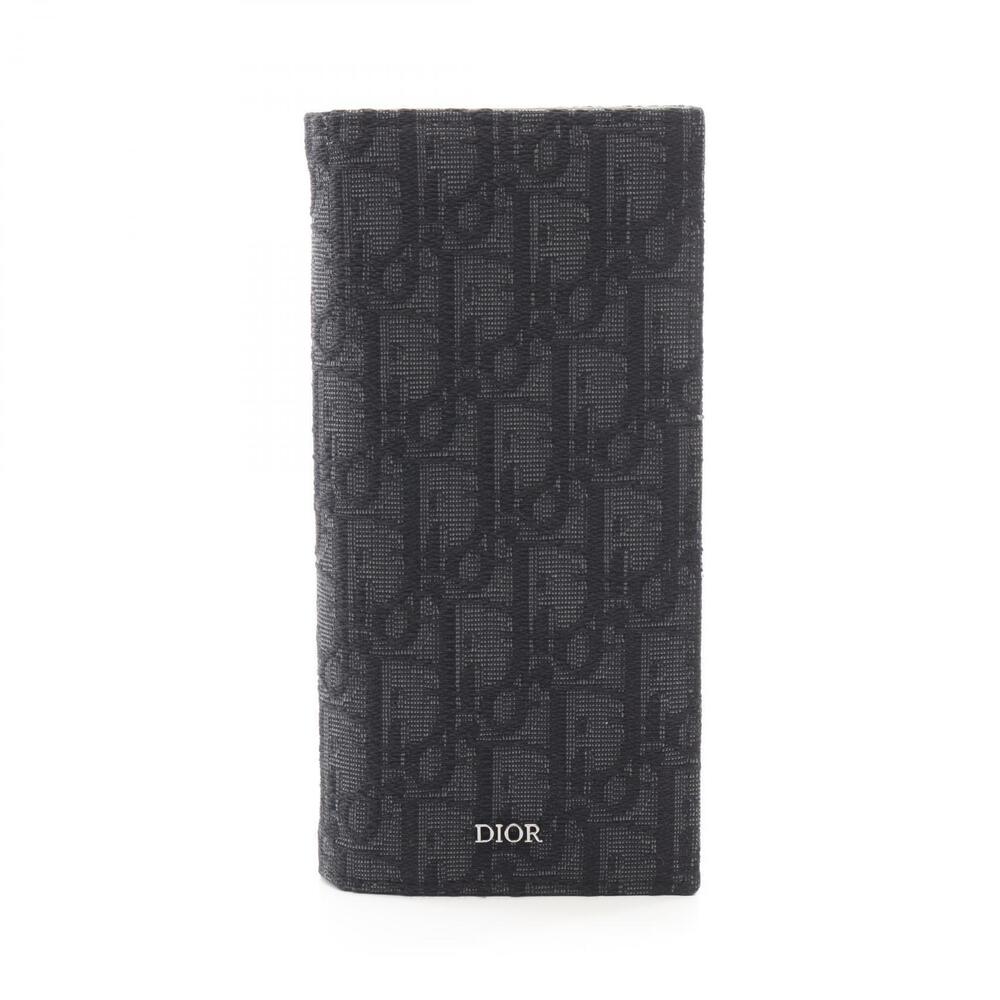Christian Dior Oblique Jacquard Bi fold Long Wallet Canvas Black